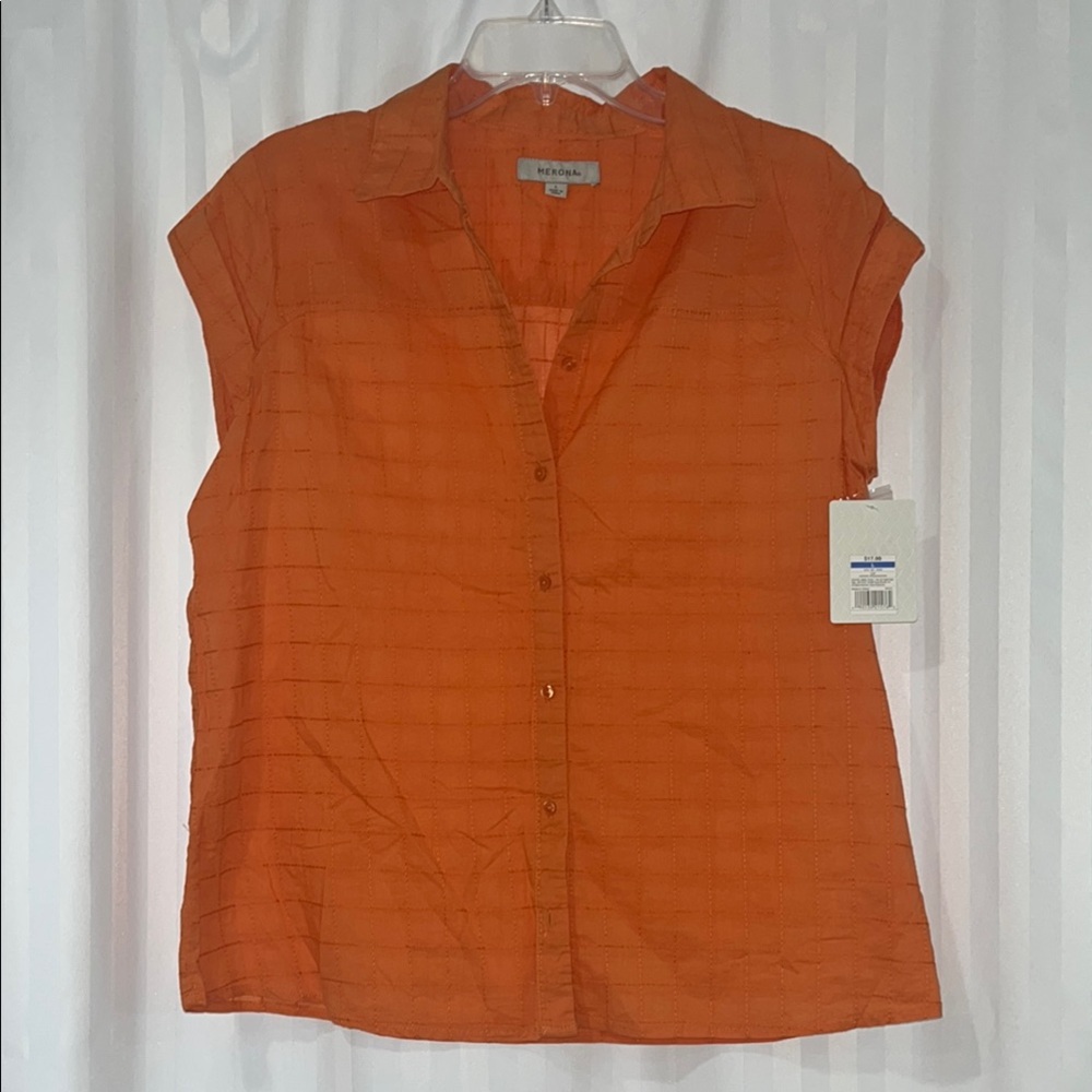 NWT Croft & Barrow Orange Relaxed Button Down Short Sleeve Shirt